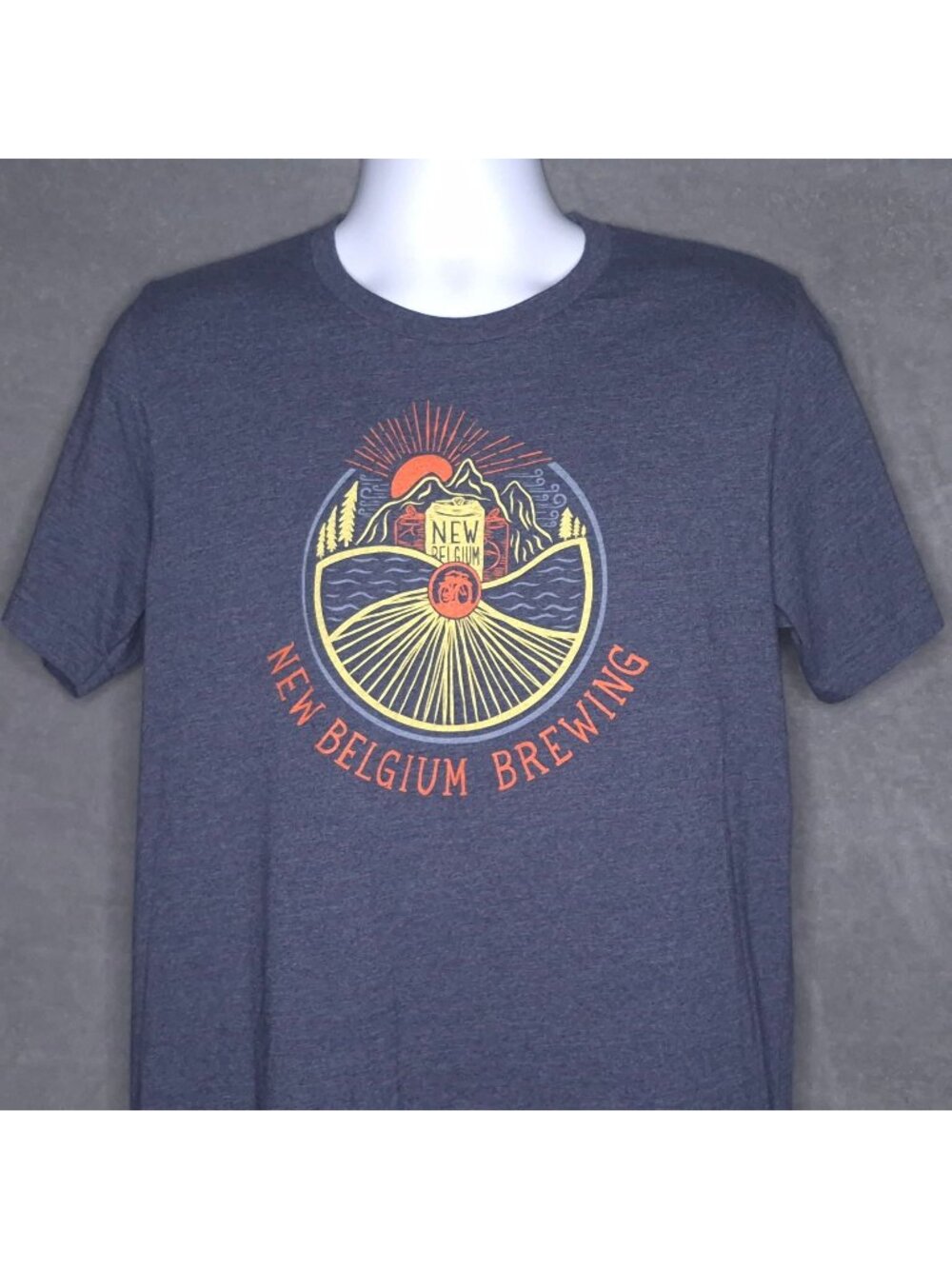 New Belgium Brewing Mens Graphic T-Shirt M Heathered Blue Short Sleeve Crew Neck